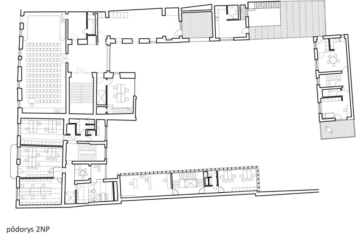 Projekt Nádvoří v Trnavě, Vallo Sadovsky architects, půdorys 2 NP