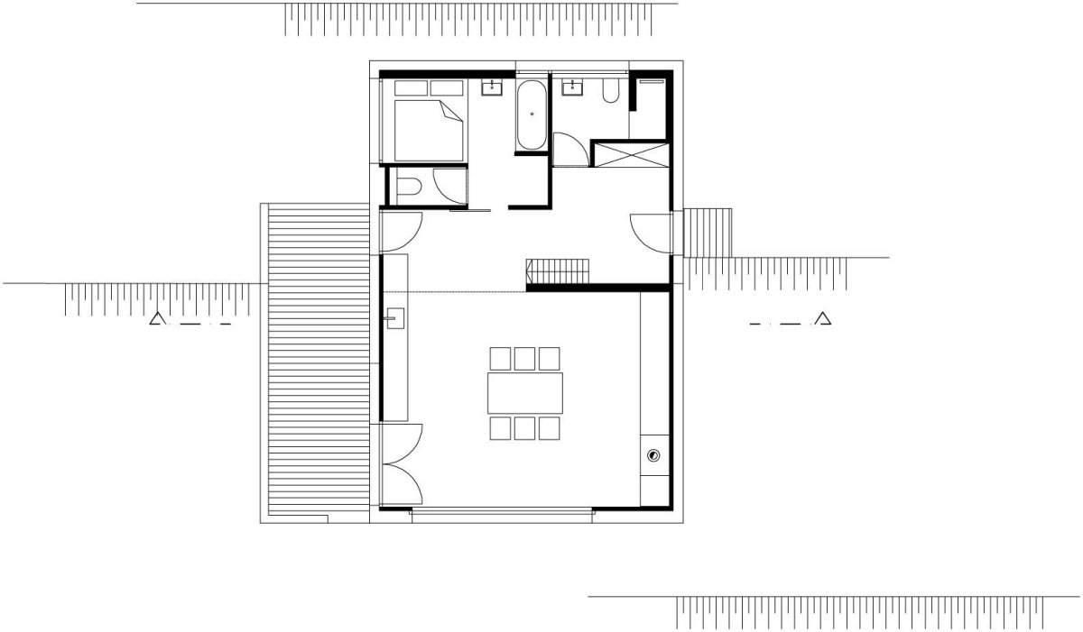 Dům u jezera Thurnberg, Backraum Architektur - půdorys obytného podlaží