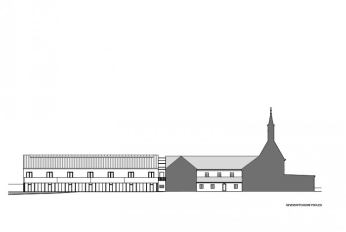 Přístavba Katolického gymnázia v Třebíči, Ateliér Tišnovka, severovýchodní pohled