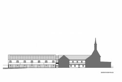 Přístavba Katolického gymnázia v Třebíči, Ateliér Tišnovka, severovýchodní pohled