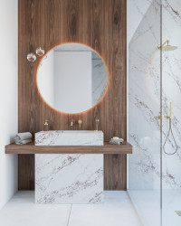 Společnost Technistone představuje nové dekory tvrzeného kamene inspirované luxusním mramorem: na obrázku dekor Bronze Coast