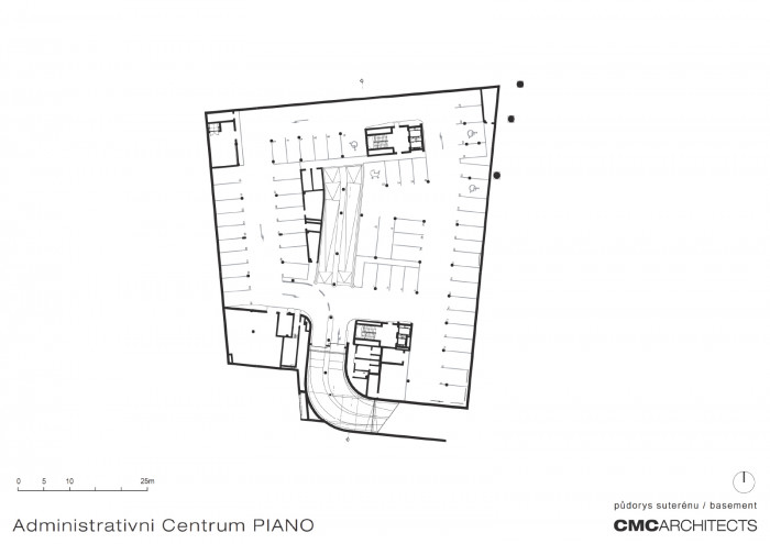 Administartivní centrum Piano, půdorys suterénu, CMC architects a.s.