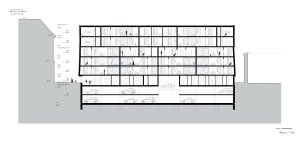 Řez podélný - architektonické návrhy řešení v průběhu projekční přípravy