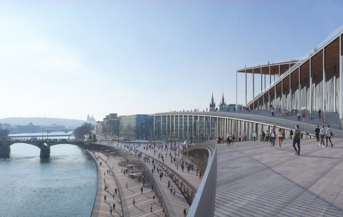 Vítězný návrh Vltavské filharmonie od studia BIG