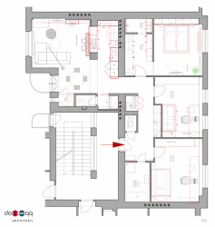 dotegg architekti s. r. o., Půdní byt v Holešovicích, půdorys, nový stav - foto
