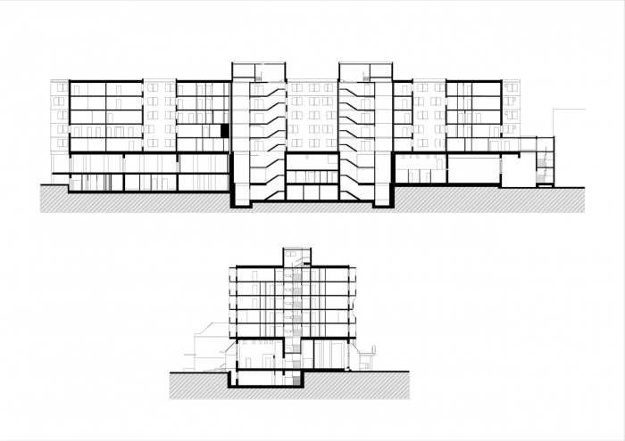 Compass Architekti, Polyfunkčný objekt Miletičova 5, řez, původní stav – foto