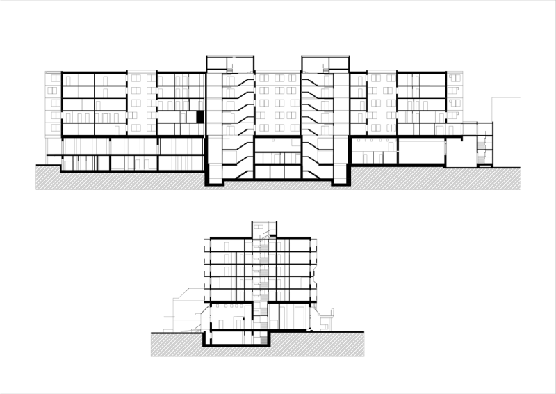 Compass Architekti, Polyfunkčný objekt Miletičova 5, řez, původní stav – foto