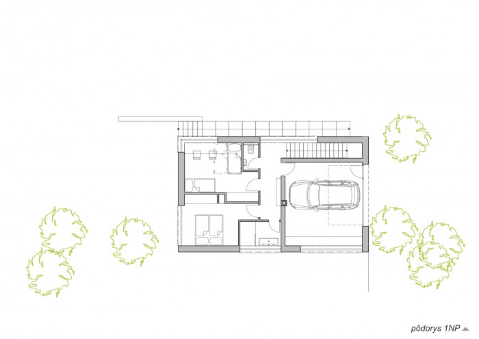 Chata PS ve slovenské obci Plavecký Štvrtok, Hantabal architekti, půdorys 1 NP