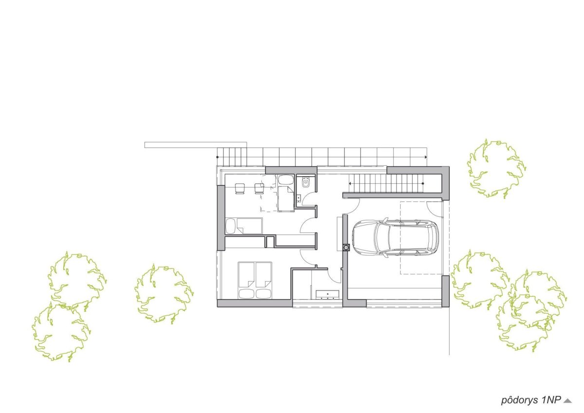 Chata PS ve slovenské obci Plavecký Štvrtok, Hantabal architekti, půdorys 1 NP