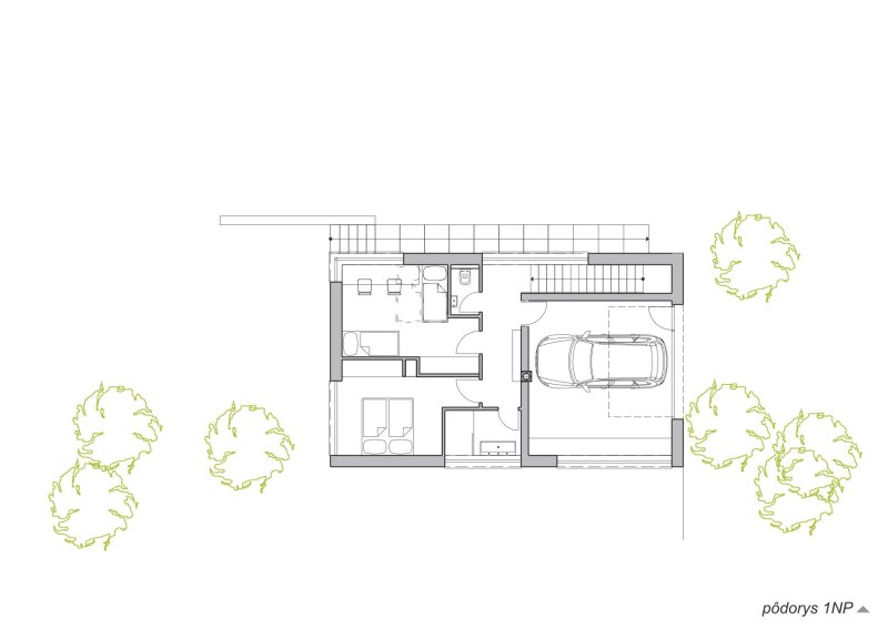 Chata PS ve slovenské obci Plavecký Štvrtok, Hantabal architekti, půdorys 1 NP