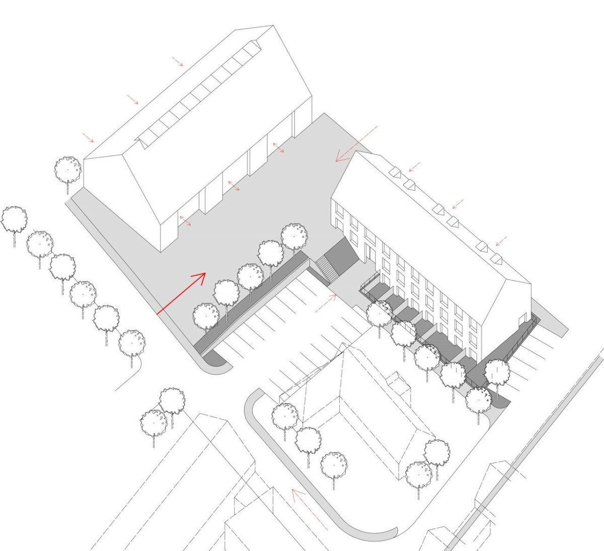 Polyfunkční dům Slivenec, axonometrie, BOD ARCHITEKTI