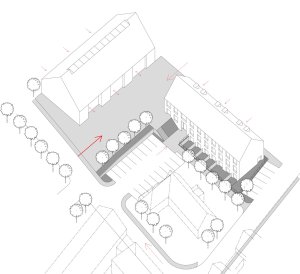 Polyfunkční dům Slivenec, axonometrie, BOD ARCHITEKTI