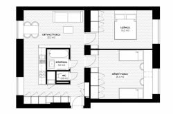 Zábran Nová architekti, Rekonstrukce bytu Plzeň-Bory, půdorys, nový stav – foto
