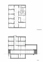 Hudební škola a knihovna ve Wolfurtu, půdorys a řez, Fink Thurnher Architekten