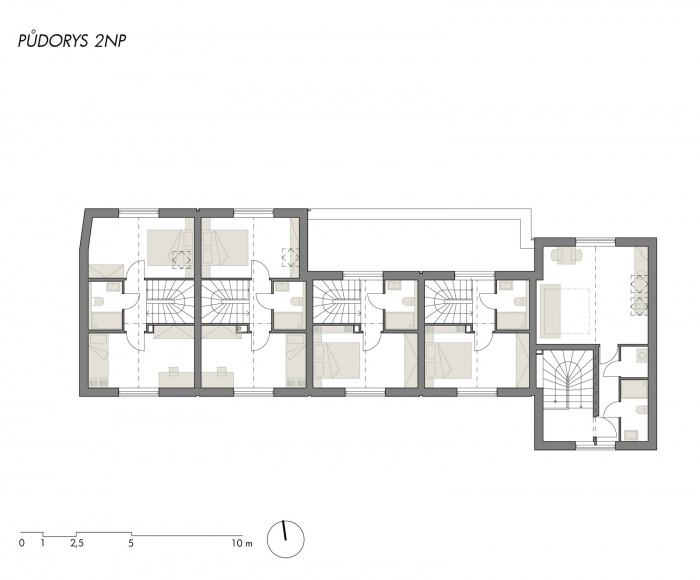 Sociální byty obce Bílovice nad Svitavou, ČTYŘSTĚN architekti / Milan Joja, Karel Kubza, Tomáš Págo, půdorys 2NP