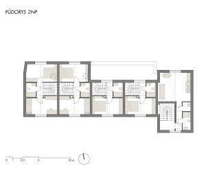 Sociální byty obce Bílovice nad Svitavou, ČTYŘSTĚN architekti / Milan Joja, Karel Kubza, Tomáš Págo, půdorys 2NP