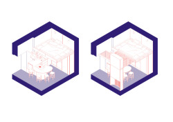 Axonometrie kuchyně (Bydlení na 37 metrech čtverečních; hurá studio)