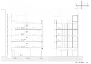 Dočasný bytový dům v Barceloně, Straddle3 + Eulia Arkitektura + Yaiza Terré, výkresy