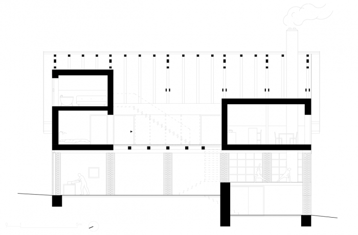 Studio Raketoplán, Stodola Benešov, podélný řez – foto