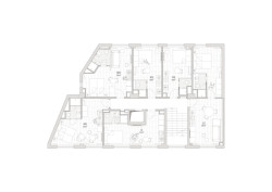 Půdorys typické NP (Metropol Be One Apartments v Bratislavě od BEEF ARCHITEKTI)