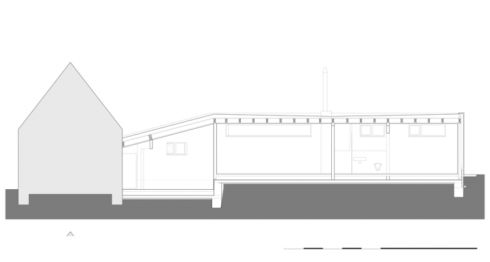 3+1 architekti, Přístavba rodinného domu v Bořislavi, řez podélný – foto