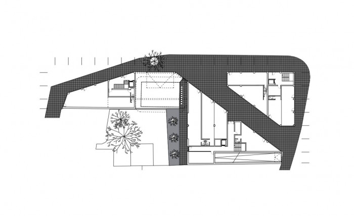Vítězný návrh bytového domu v Ostravě, půdorys 1NP, Michal Palaščák, dílna.