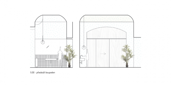 Lenka Míková Architect / Architektonické studio Markéta Bromová, Parlor Café, pohledy do hlavních prostor, předsálí koupelen – foto