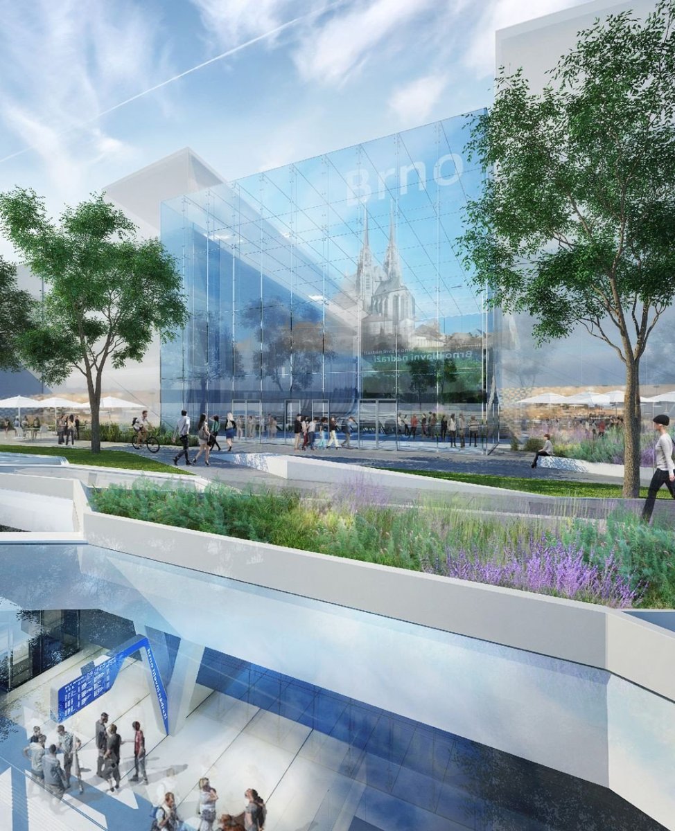 Budoucnost centra Brna: (designed by) Erick van Egeraat (NL), pohled na přednádražní prostor // finalista – foto
