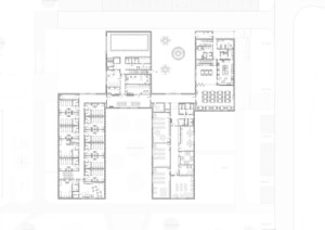 Půdorys 2. NP (Dětská léčebna se speleoterapií v Ostrově u Macochy; Adam Rujbr Architects)