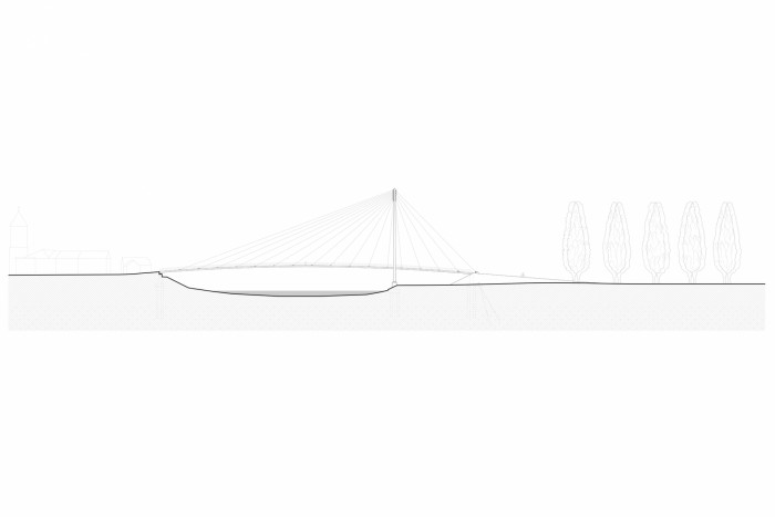 Lávka přes Vltavu v Lužci nad Vltavou, Petr Tej,  Marek Blank, Jan Mourek, řez podélný