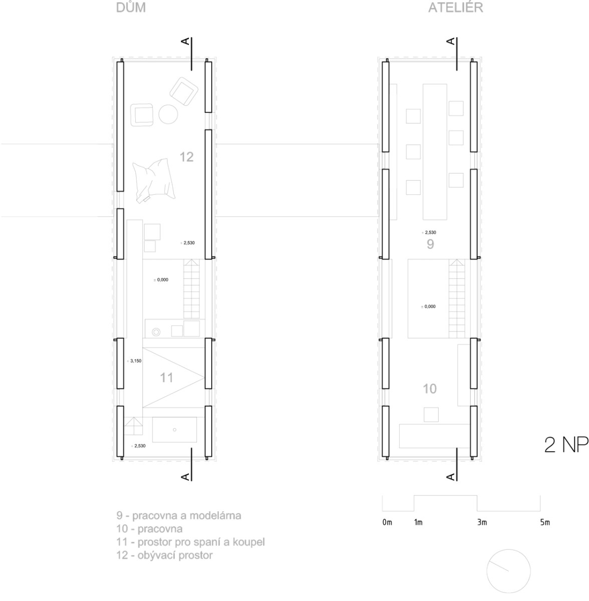 PETR STOLÍN ARCHITEKT, ZEN Houses, půdorys 2. NP – foto