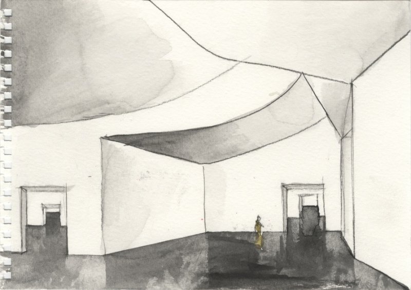 Budova Nancy a Riche Kinderových - Muzeum umění v Houstonu, akvarel, Steven Holl