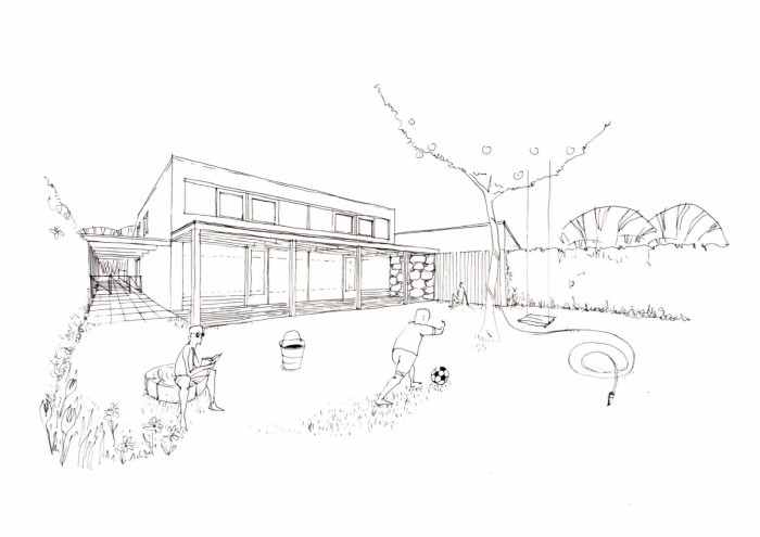 Rodinný dům ve Zlíně, NOVÝ architekti / Jindřich Nový, Markéta Strnková, Eva Ličmanová, skica