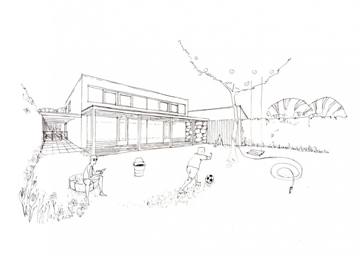 Rodinný dům ve Zlíně, NOVÝ architekti / Jindřich Nový, Markéta Strnková, Eva Ličmanová, skica