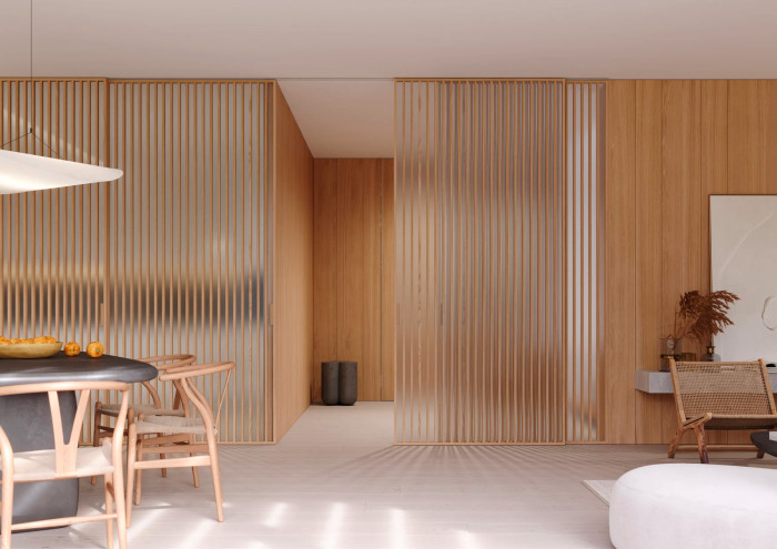 Dveře IDEALINE WOOD VERTICAL v posuvu do stropu PREMIUM