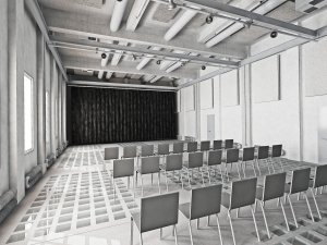 Adaptace obilného sila pro Nadaci Automatické mlýny od studia Prokš Přikryl architekti - multifunkční sál