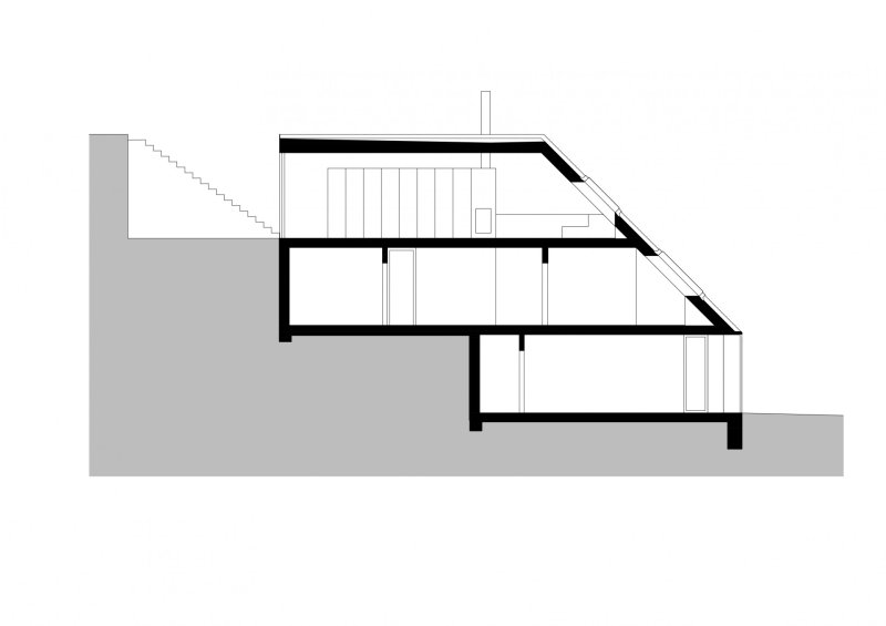 Rodinný dům v údolí Dyje, Kuba & Pilař architekti, podélný řez