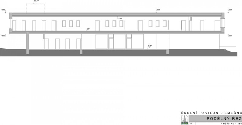 Pavilon ZŠ Smečno, LCArch s.r.o. - podélný řez
