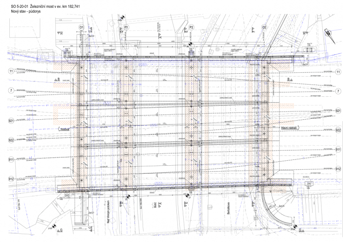 Železniční most v Bartoškově ulici, nový stav, půdorys - foto