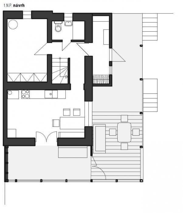 Dostavba rodinného domu Na Drahách, návrh půdorysu, 3+1 architekti