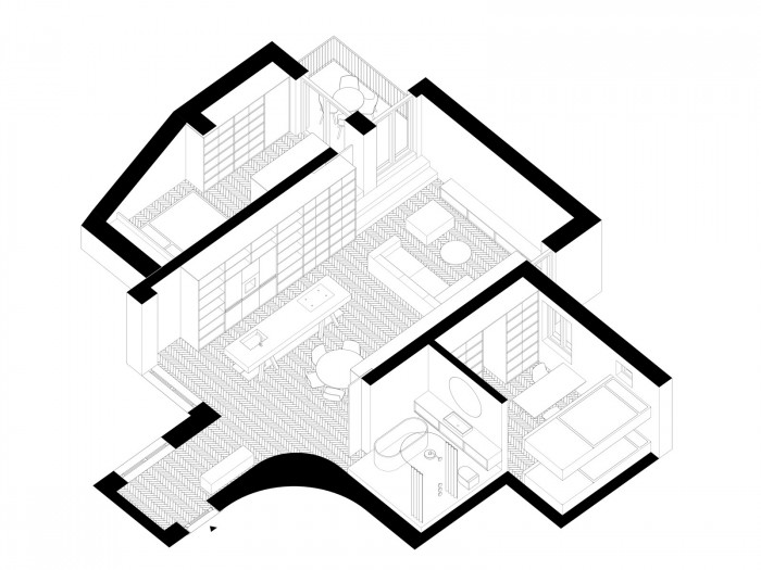 Byt P7, axonometrie, Martin Skoček
