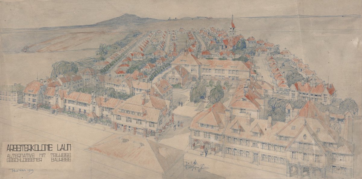 Jan Kotěra, dělnická kolonie v Lounech, 1909 (Archiv architektury a stavitelství, Národní technické muzeum, fond č. 21, Jan Kotěra, č. k. 20030807/02)