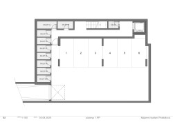 Půdorys 1.PP (Bytový dům s nájemními byty na Barrandově, maak, M.A.Tomáš)