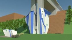 Vizualizace umístění horolezecké stěny na Nuselském mostě.