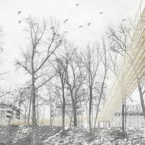 Odměna soutěže na lávku Holešovice-Karlín, vyústění Karlín, Petr Hájek architekti
