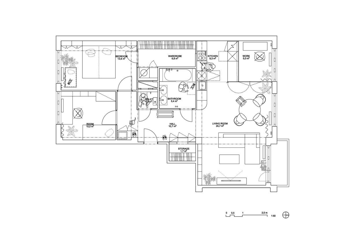 Půdorys (Rekonstrukce bytu v Holešovicích; B² Architecture)