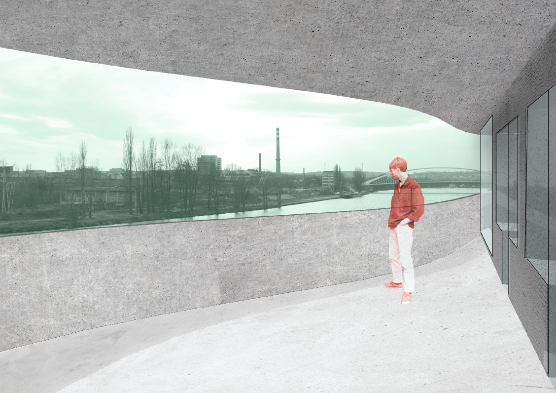 Návrh studentského bydlení v Holešovicích, vizualizace, Simona Horáková.