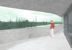 Návrh studentského bydlení v Holešovicích, vizualizace, Simona Horáková.