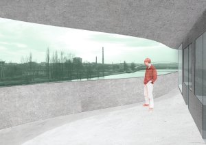 Návrh studentského bydlení v Holešovicích, vizualizace, Simona Horáková.