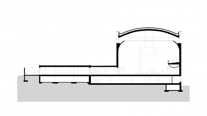 Kostel bl. Restituty Brno - Lesná, podélný řez
